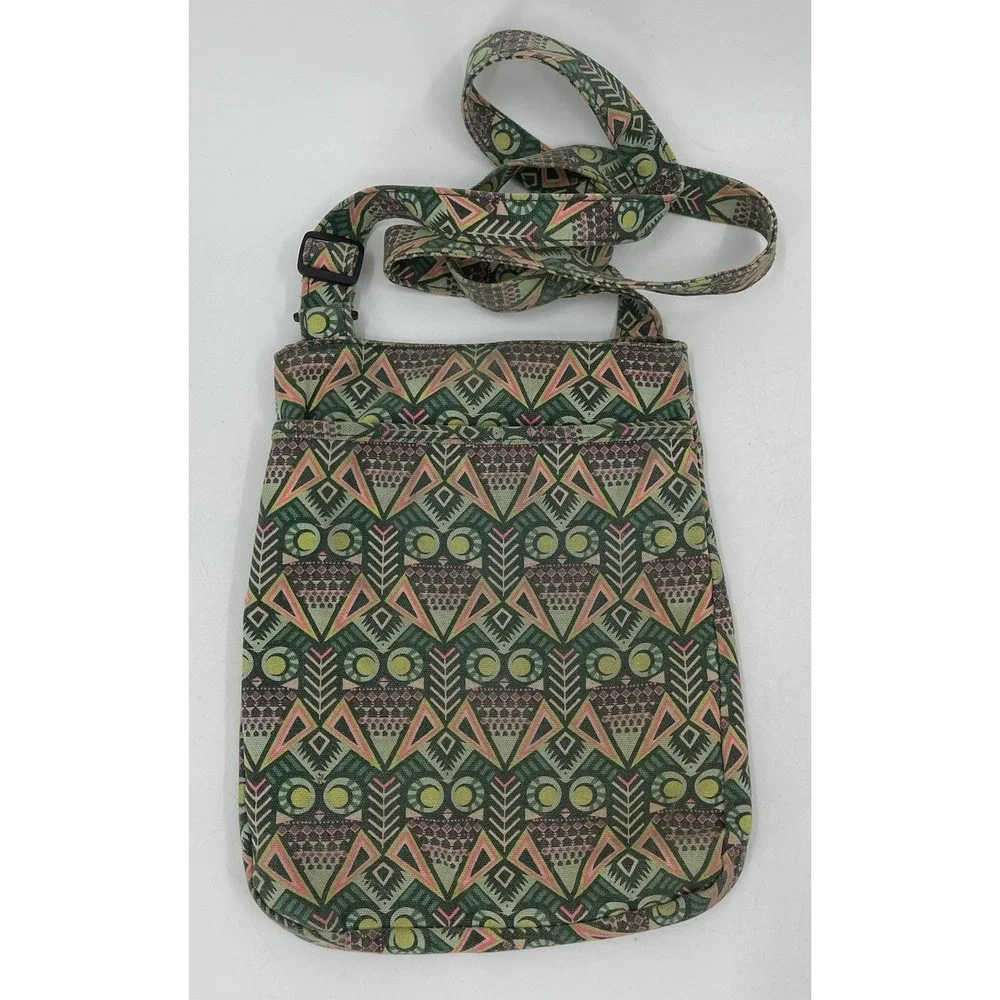 KAVU Canvas Crossbody Adjustable Small Bag Featured In Greens & Corals Geometric